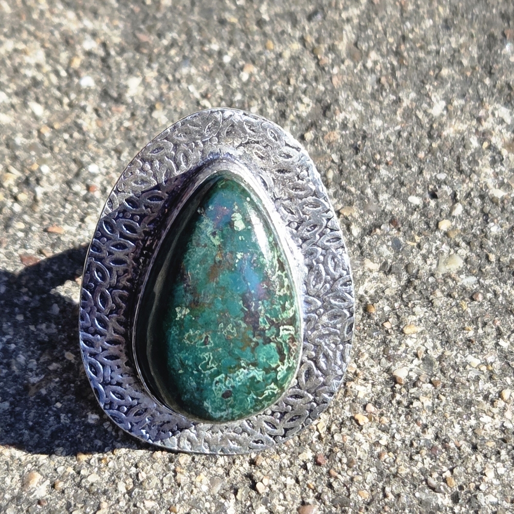 Sterling Chrysocolla Statement Ring - image 2